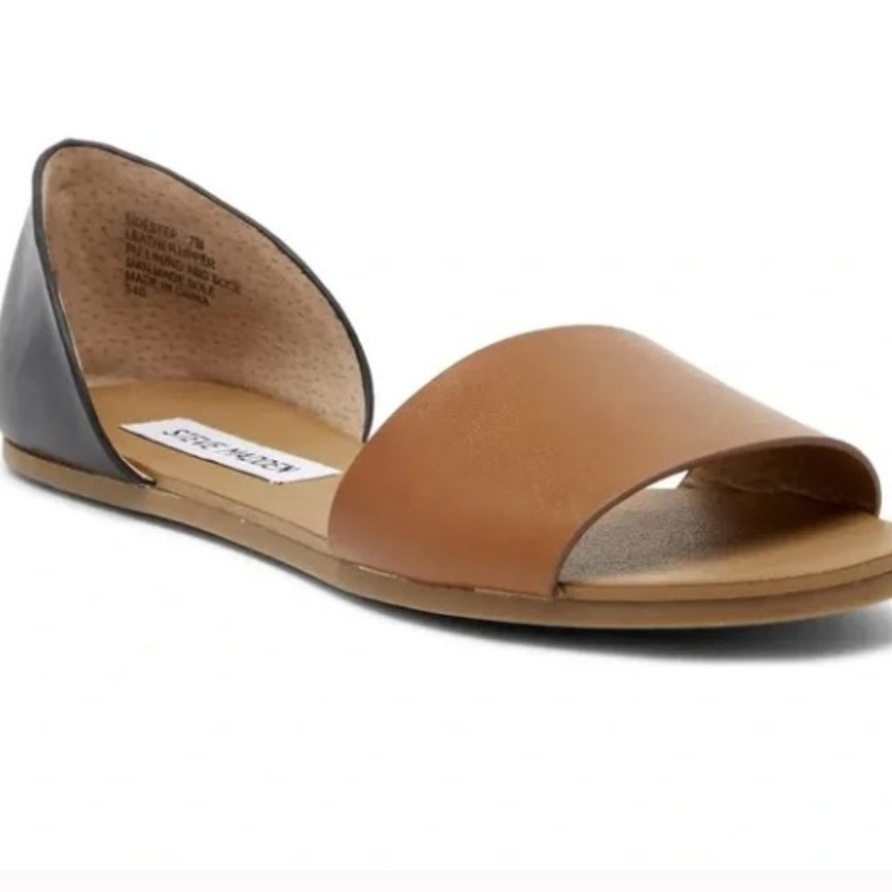 Steve Madden Sidestep Two-Tone Black & Brown Leather Sandals, Size 9